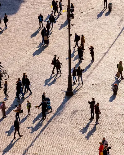aerial view of pedestrians